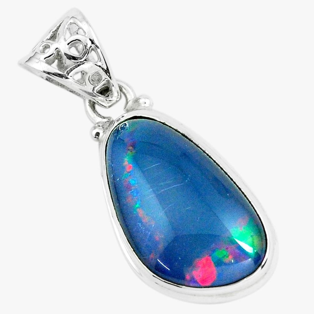 13.13cts natural blue australian opal triplet 925 sterling silver pendant p65873