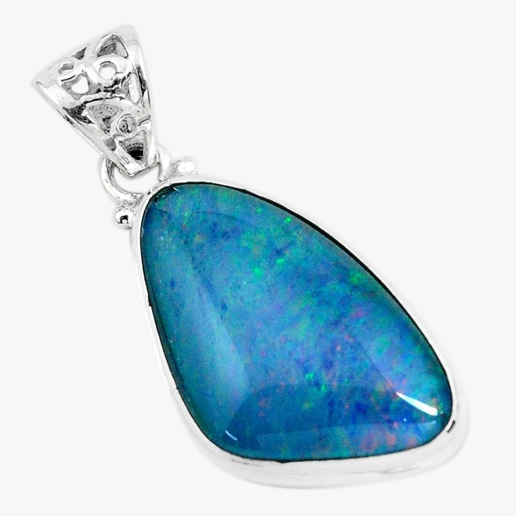 18.15cts natural blue australian opal triplet 925 sterling silver pendant p65875