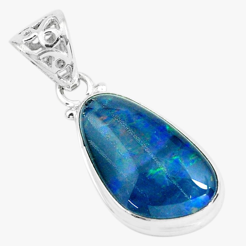 13.09cts natural blue australian opal triplet 925 sterling silver pendant p65884