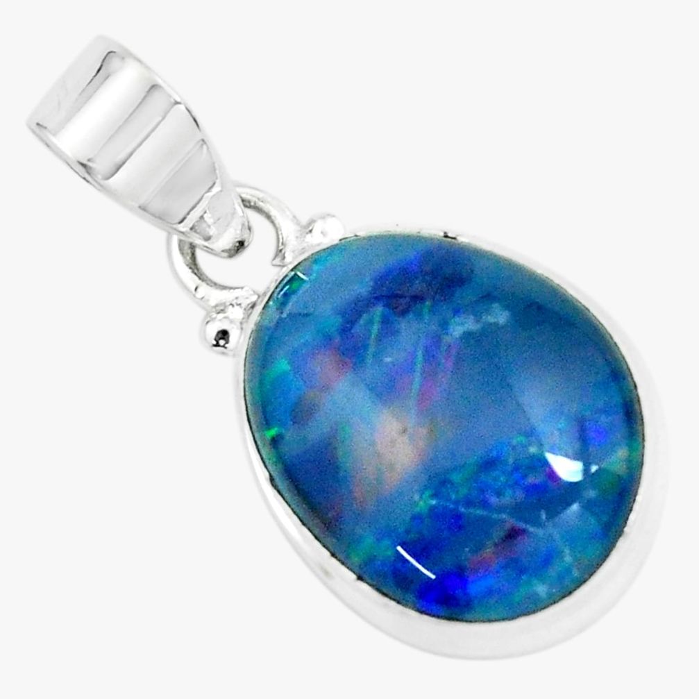 11.20cts natural blue australian opal triplet 925 sterling silver pendant p65887