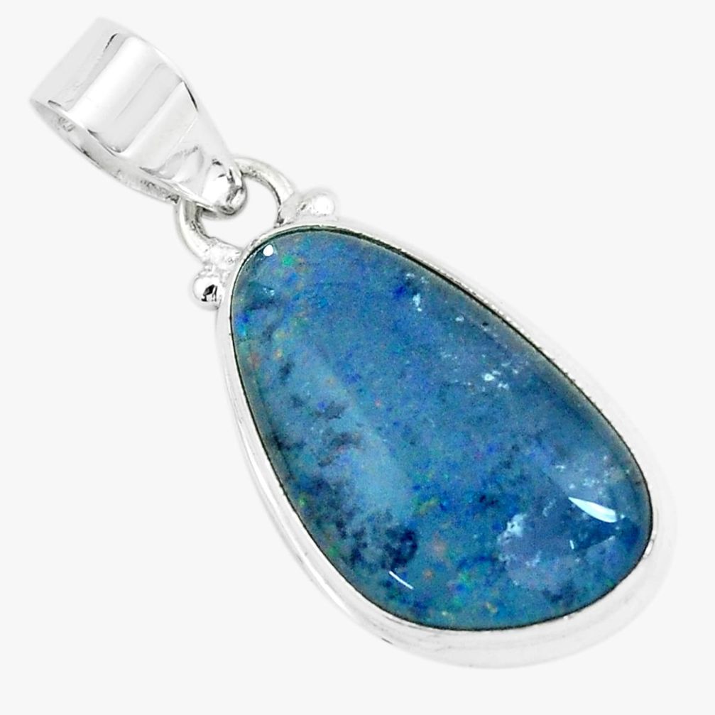 12.60cts natural blue australian opal triplet 925 sterling silver pendant p65888