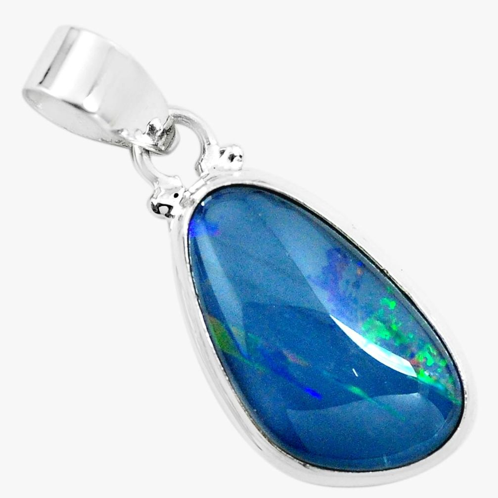 12.07cts natural blue australian opal triplet 925 sterling silver pendant p65896