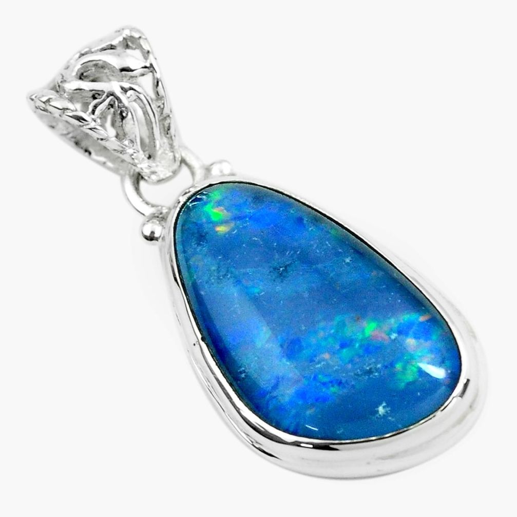 13.50cts natural blue australian opal triplet 925 sterling silver pendant p65900
