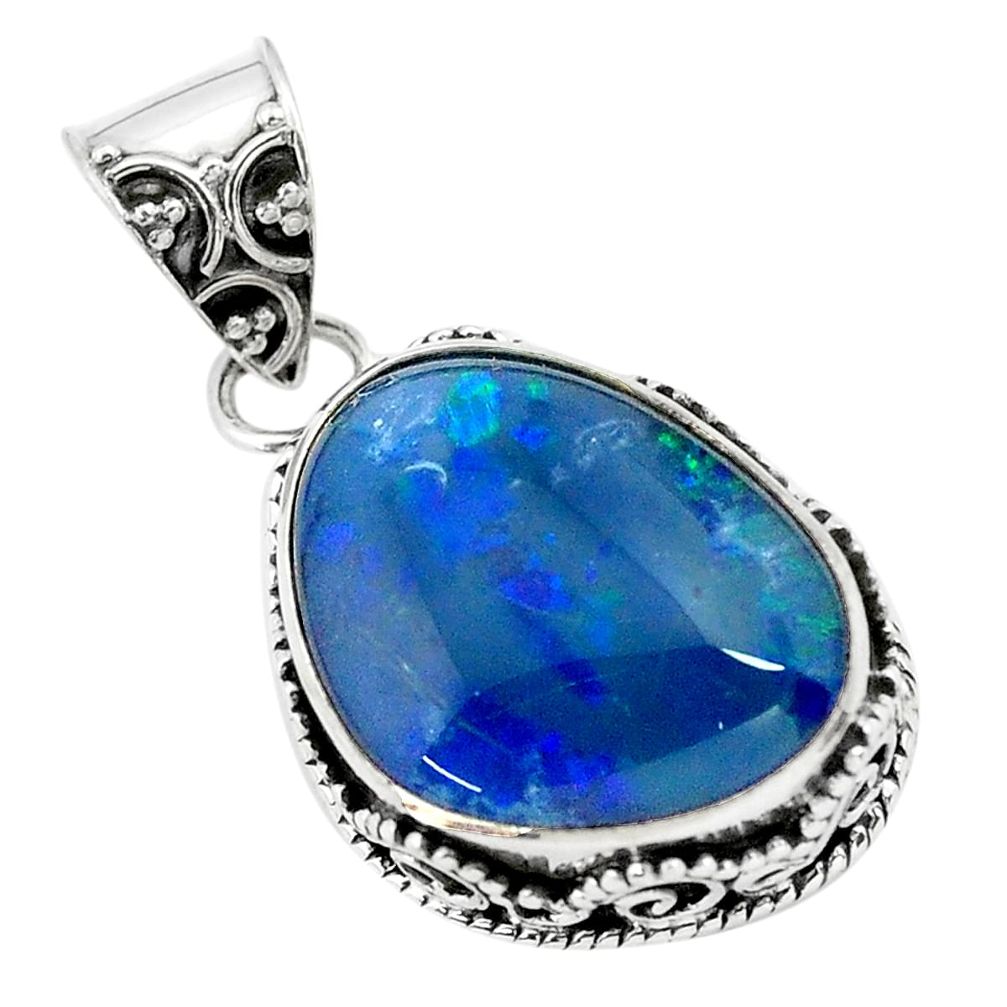 12.31cts natural blue australian opal triplet 925 sterling silver pendant p72130