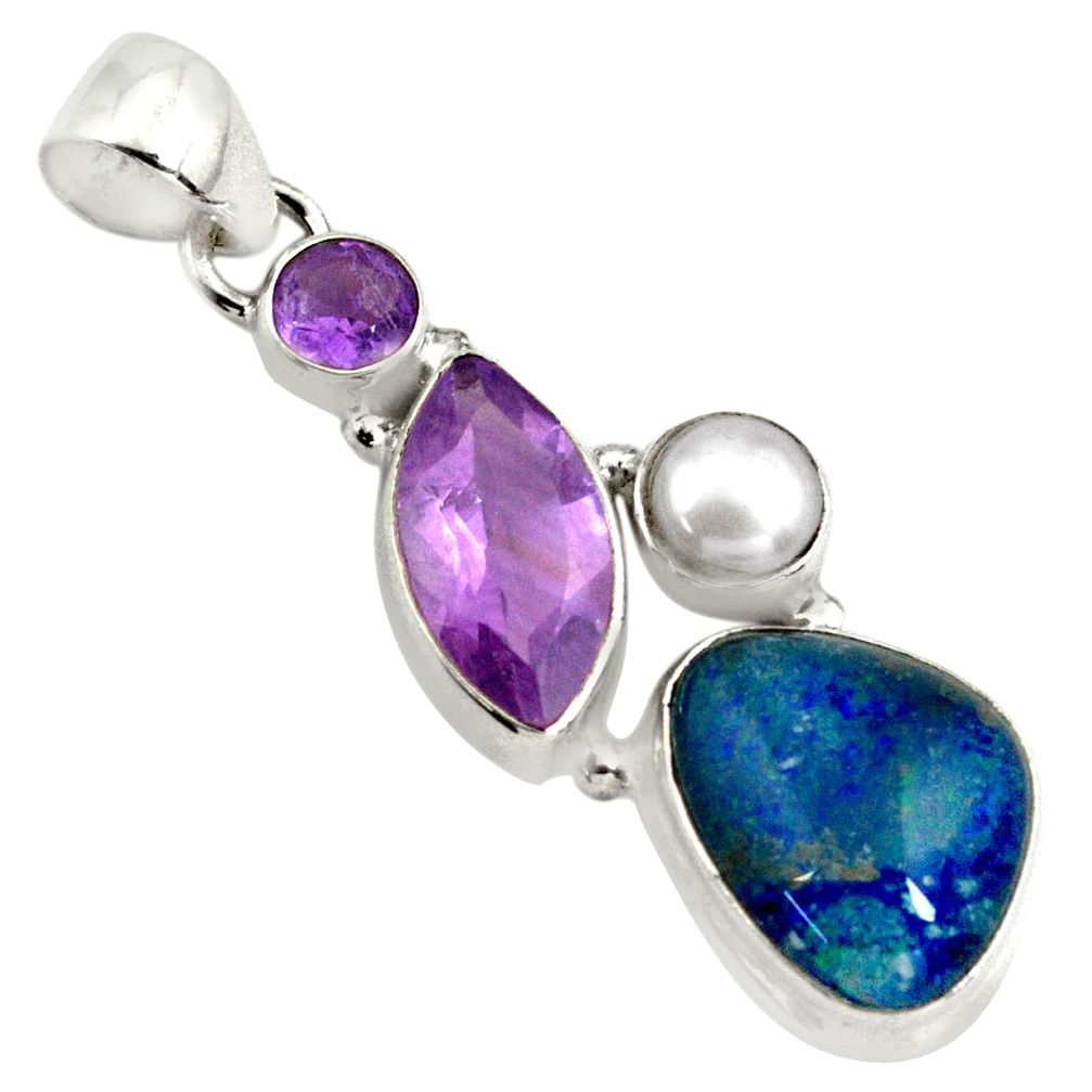 14.40cts natural blue australian opal triplet amethyst 925 silver pendant p79701