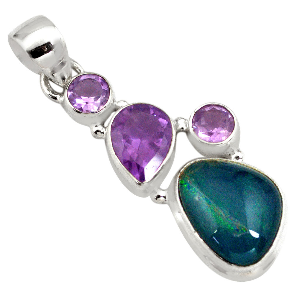 12.96cts natural blue australian opal triplet amethyst 925 silver pendant p79705