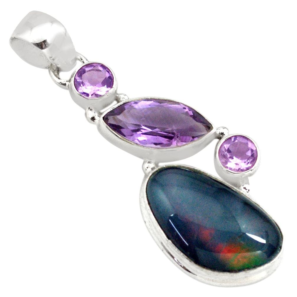 16.06cts natural blue australian opal triplet amethyst 925 silver pendant p79710