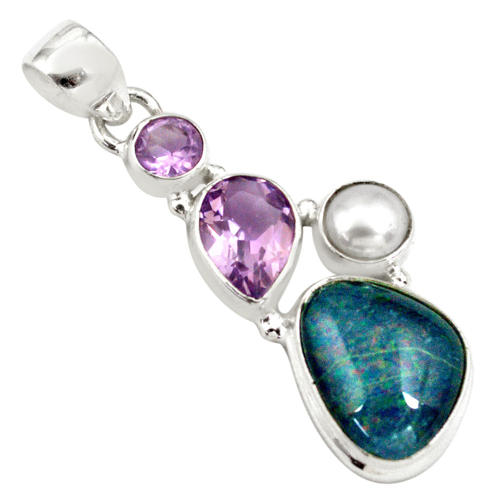 12.96cts natural blue australian opal triplet pearl 925 silver pendant p79690