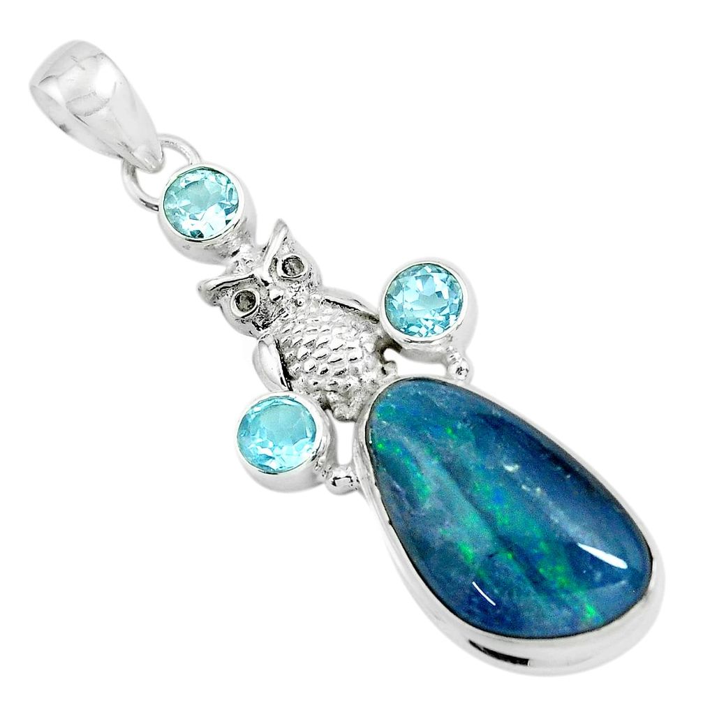 14.88cts natural blue australian opal triplet topaz 925 silver pendant p69481