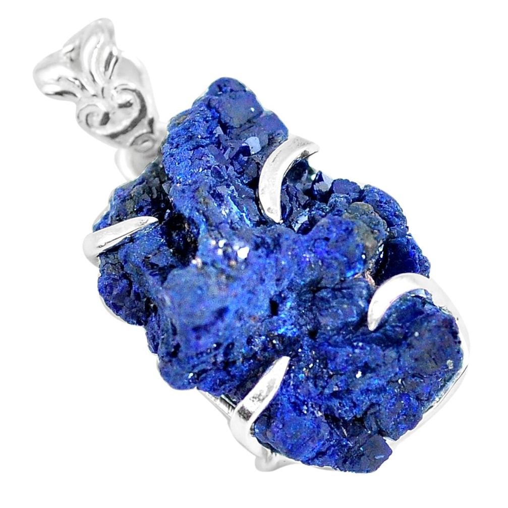 31.58cts natural blue azurite druzy 925 silver pendant jewelry p63381