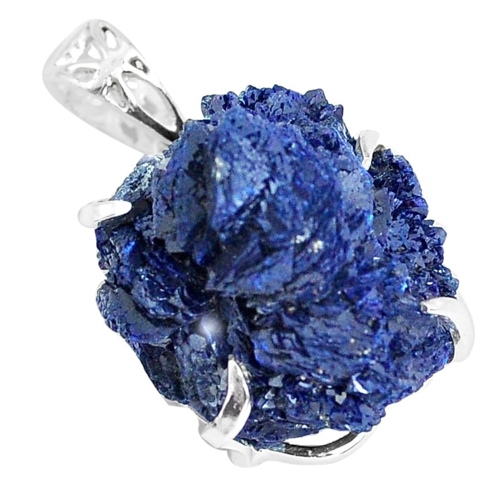 37.38cts natural blue azurite druzy 925 silver pendant jewelry p63387