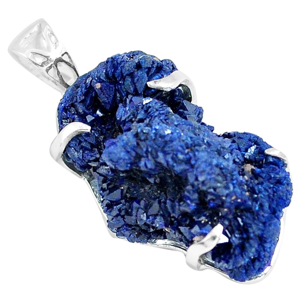 33.26cts natural blue azurite druzy 925 silver pendant jewelry p63391