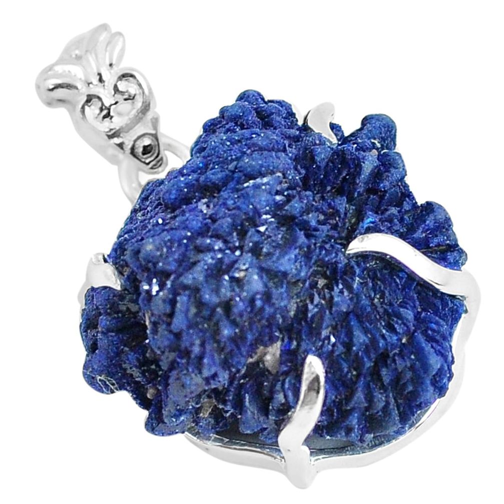 33.29cts natural blue azurite druzy 925 sterling silver pendant jewelry p63393