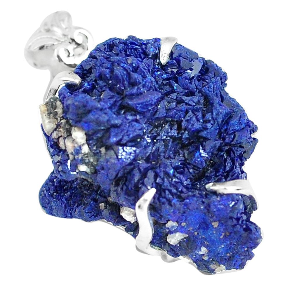 40.69cts natural blue azurite druzy 925 sterling silver pendant jewelry p63394