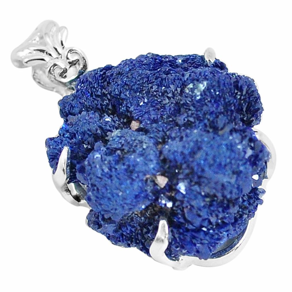 35.55cts natural blue azurite druzy 925 sterling silver pendant jewelry p63400