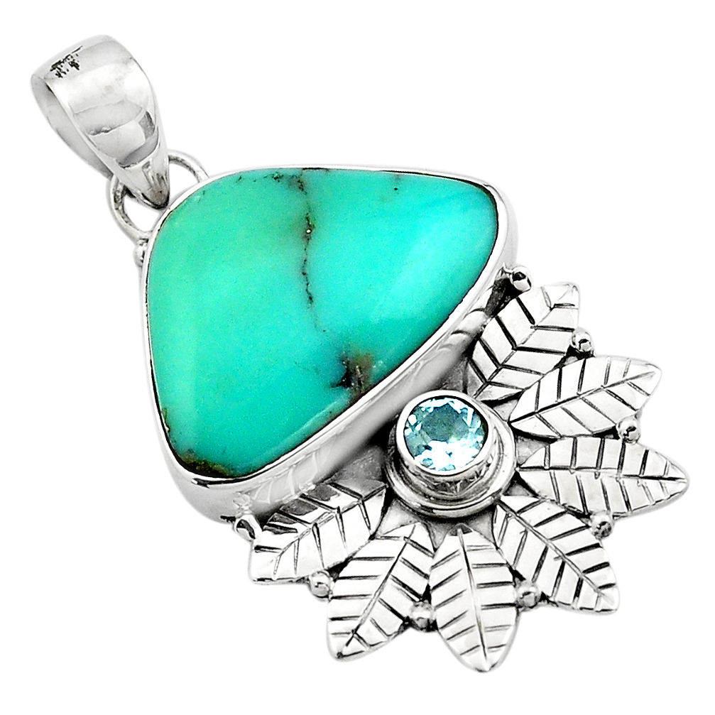 13.24cts natural blue campitos turquoise 925 silver deltoid leaf pendant p84668