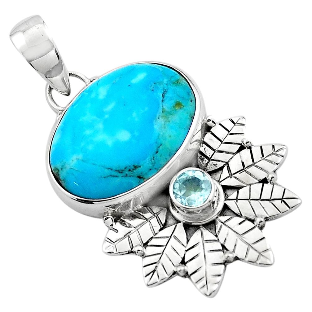 13.27cts natural blue campitos turquoise 925 silver deltoid leaf pendant p84671