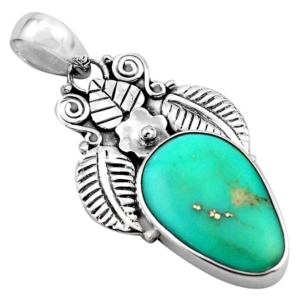 12.60cts natural blue campitos turquoise 925 silver deltoid leaf pendant p84681