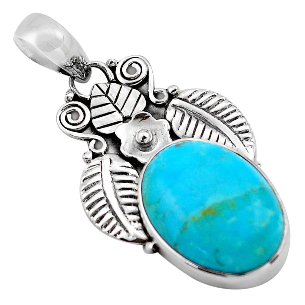 13.55cts natural blue campitos turquoise 925 silver deltoid leaf pendant p84682