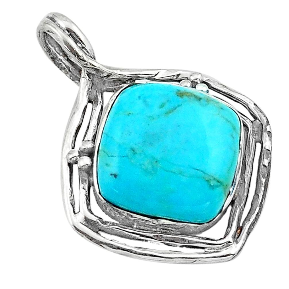 12.10cts natural blue campitos turquoise 925 sterling silver pendant p80906