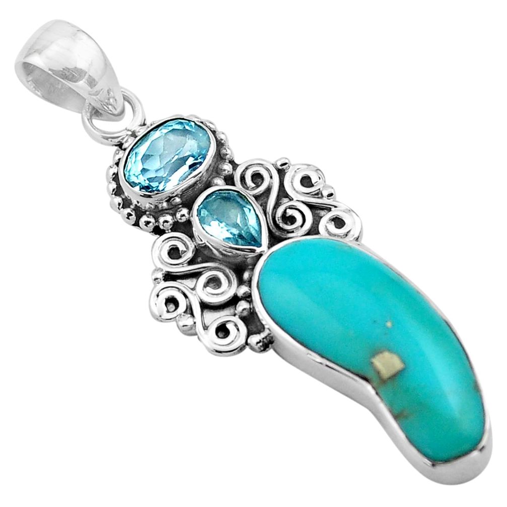 12.83cts natural blue campitos turquoise topaz 925 silver pendant jewelry p84733