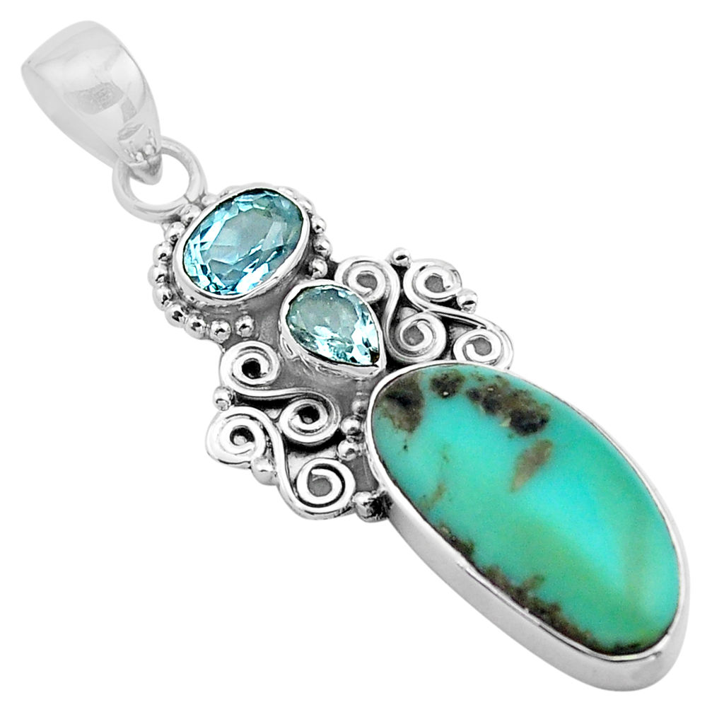 12.48cts natural blue campitos turquoise topaz 925 silver pendant p84731