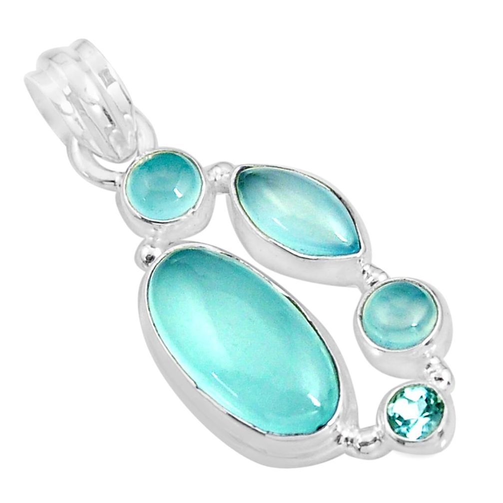 12.07cts natural blue chalcedony topaz 925 sterling silver pendant p92820