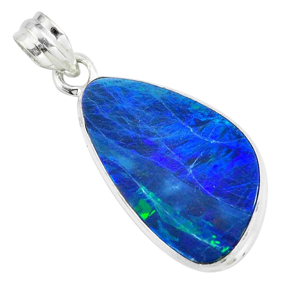 12.03cts natural blue doublet opal australian 925 sterling silver pendant p67812