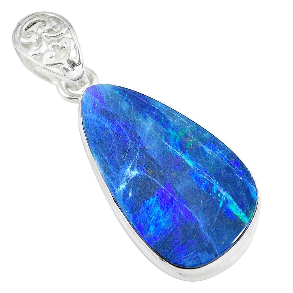 13.24cts natural blue doublet opal australian 925 sterling silver pendant p67817