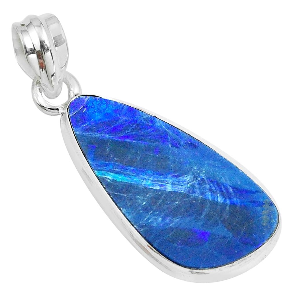 9.29cts natural blue doublet opal australian 925 sterling silver pendant p67822