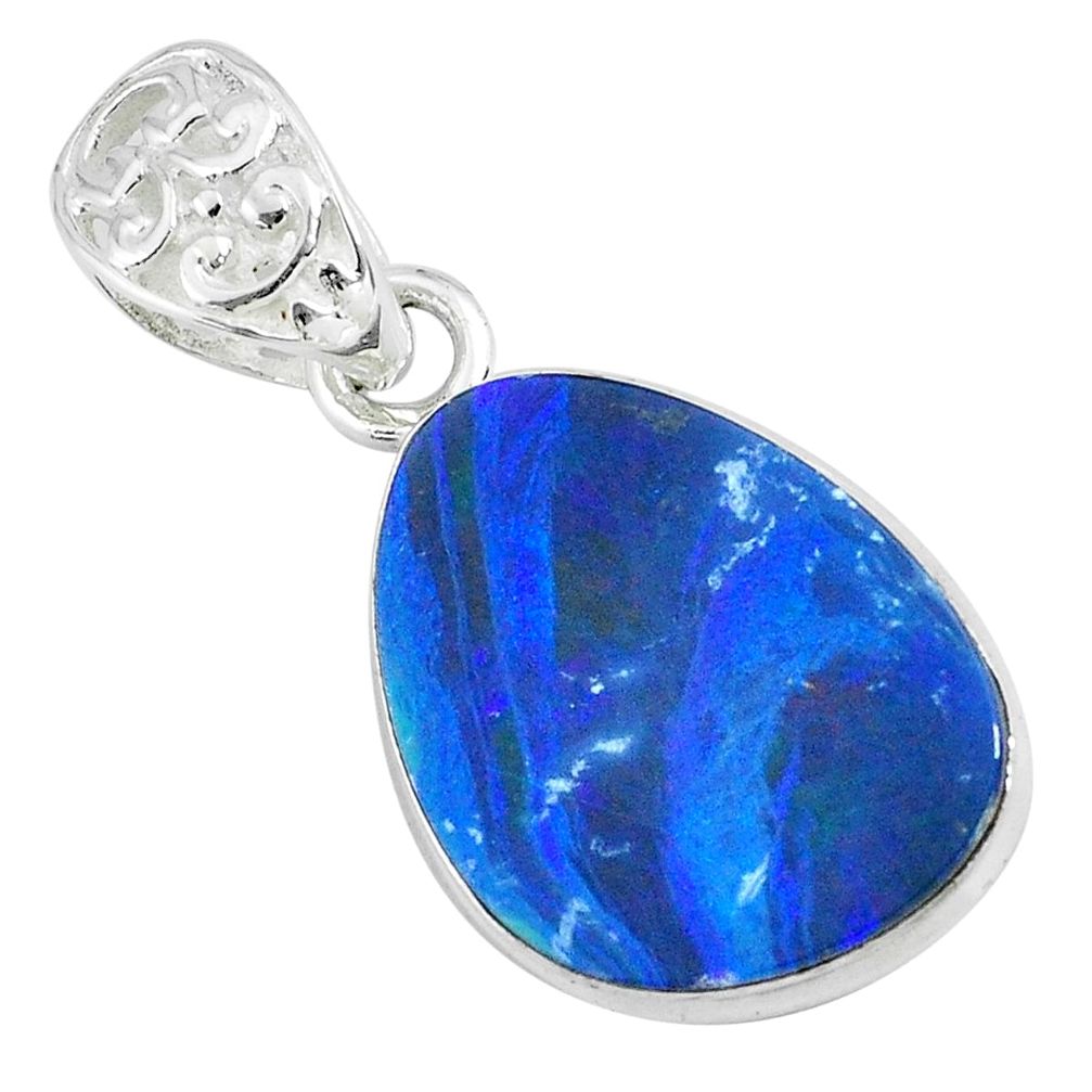 9.54cts natural blue doublet opal australian 925 sterling silver pendant p67830