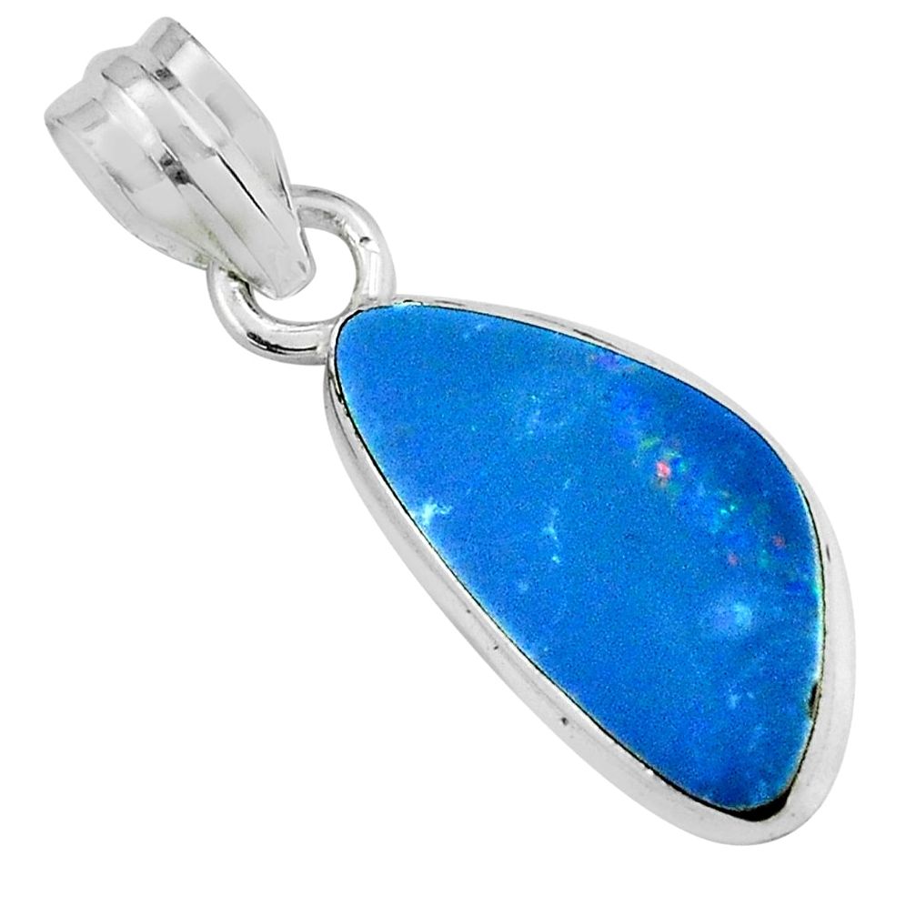 5.92cts natural blue doublet opal australian 925 sterling silver pendant p67848