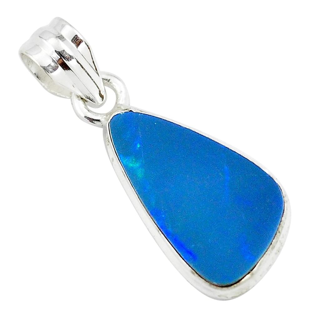 8.56cts natural blue doublet opal australian 925 sterling silver pendant p70461