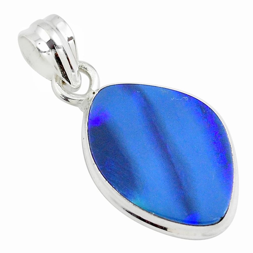 9.37cts natural blue doublet opal australian 925 sterling silver pendant p70465