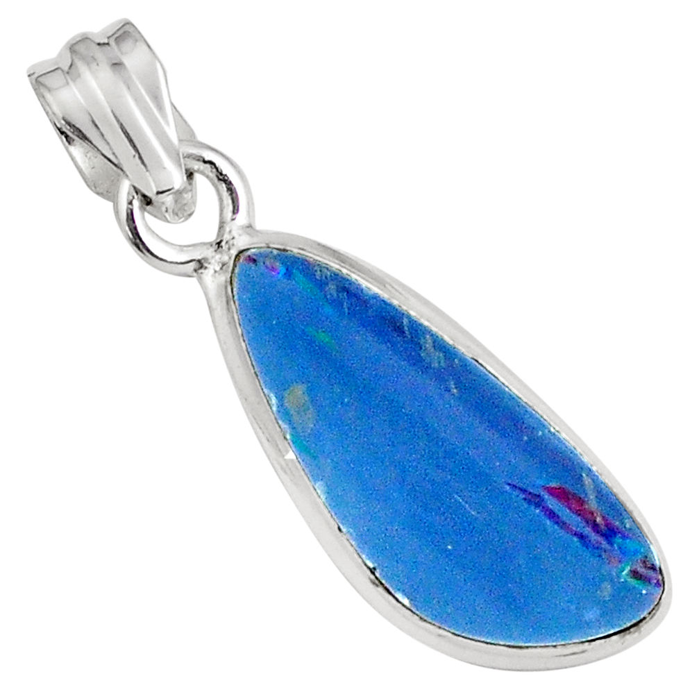 7.56cts natural blue doublet opal australian 925 sterling silver pendant p79100