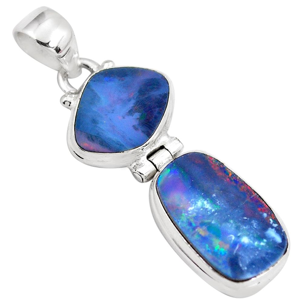 10.84cts natural blue doublet opal australian 925 sterling silver pendant p86823