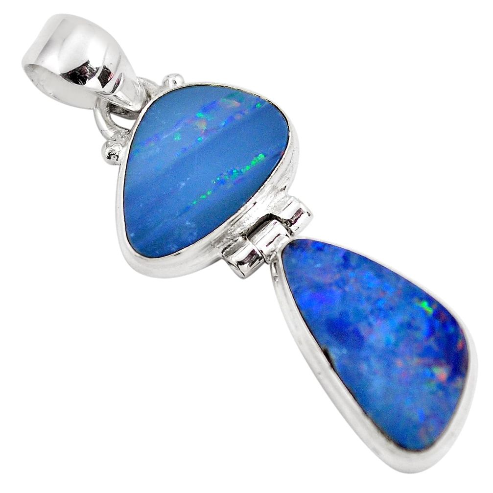 9.98cts natural blue doublet opal australian 925 sterling silver pendant p86826