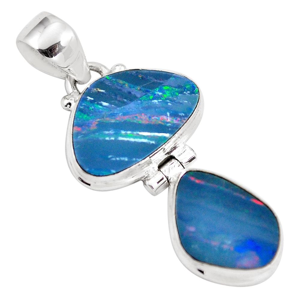 10.78cts natural blue doublet opal australian 925 sterling silver pendant p86833