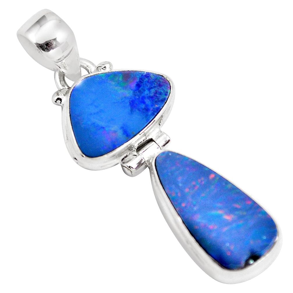 10.31cts natural blue doublet opal australian 925 sterling silver pendant p86838