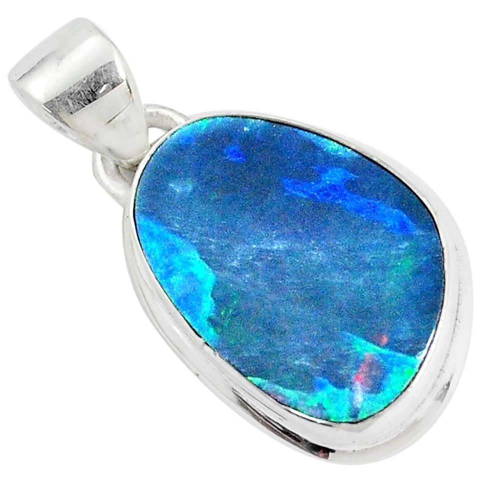 8.73cts natural blue doublet opal australian fancy 925 silver pendant p34070