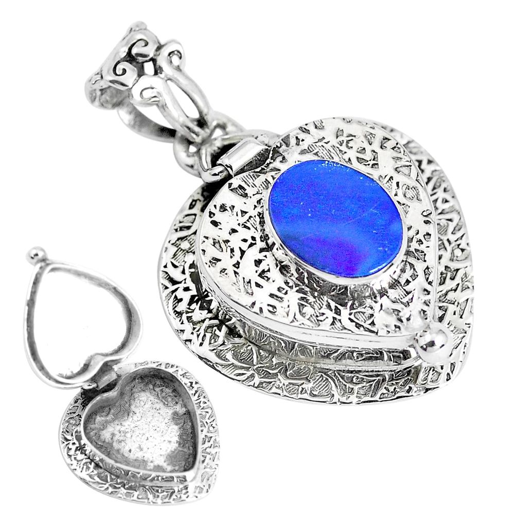 2.81cts natural blue doublet opal australian silver poison box pendant p44914