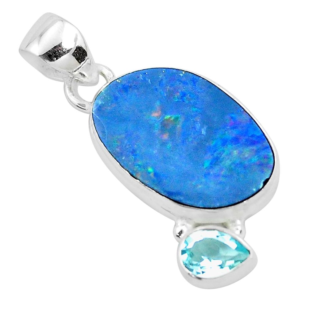 8.26cts natural blue doublet opal australian topaz 925 silver pendant p49937