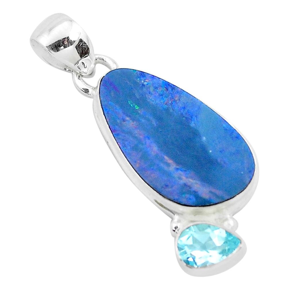 8.32cts natural blue doublet opal australian topaz 925 silver pendant p49951