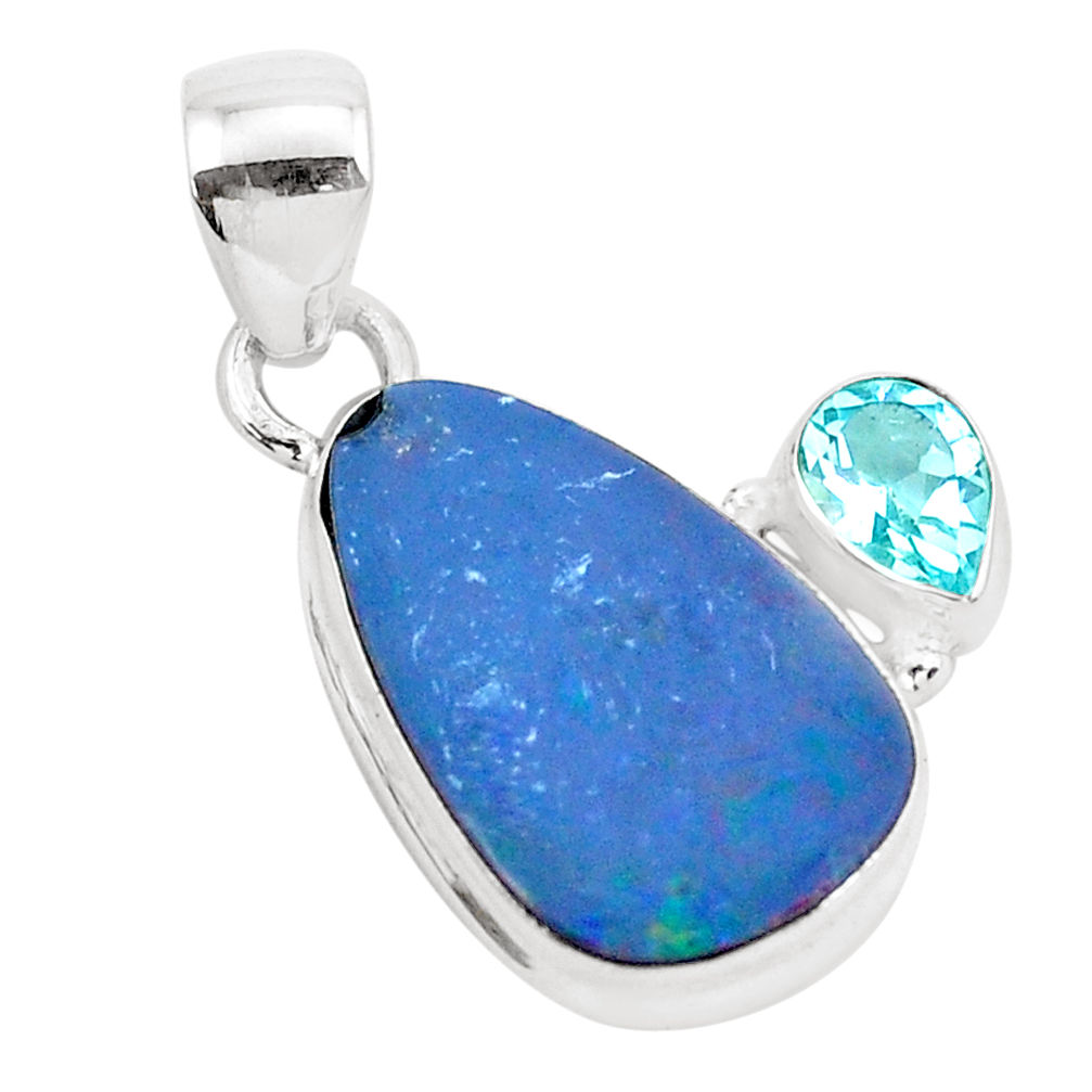 8.38cts natural blue doublet opal australian topaz 925 silver pendant p49952
