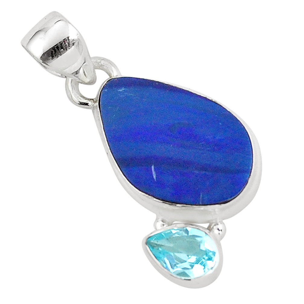 6.61cts natural blue doublet opal australian topaz 925 silver pendant p59083
