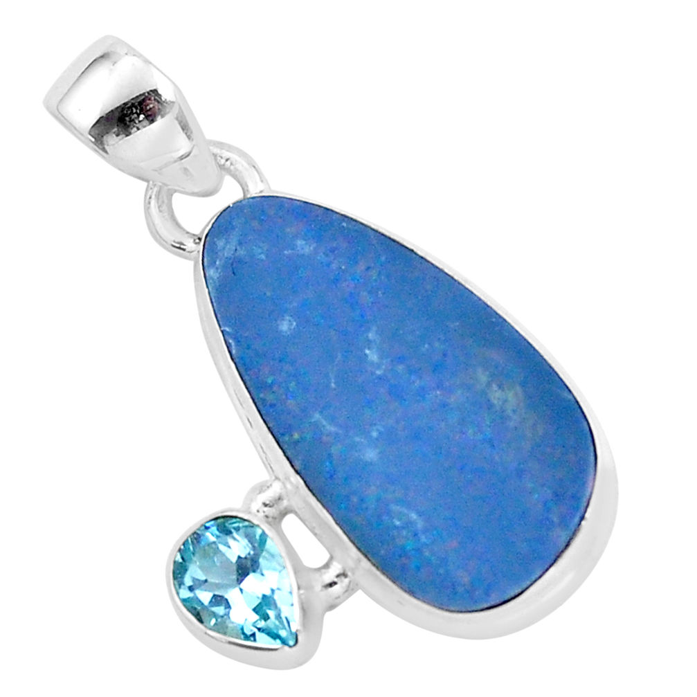 7.17cts natural blue doublet opal australian topaz 925 silver pendant p59093