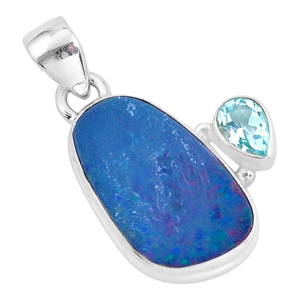 7.97cts natural blue doublet opal australian topaz 925 silver pendant p59097