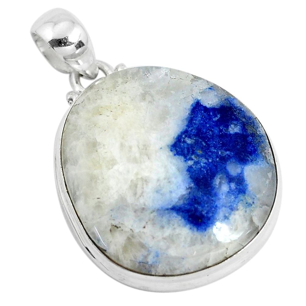 30.88cts natural blue dumortierite 925 sterling silver pendant jewelry d31111