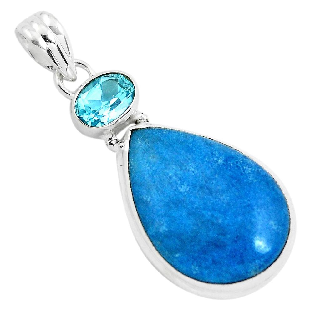 16.20cts natural blue dumortierite pear topaz 925 sterling silver pendant p40847