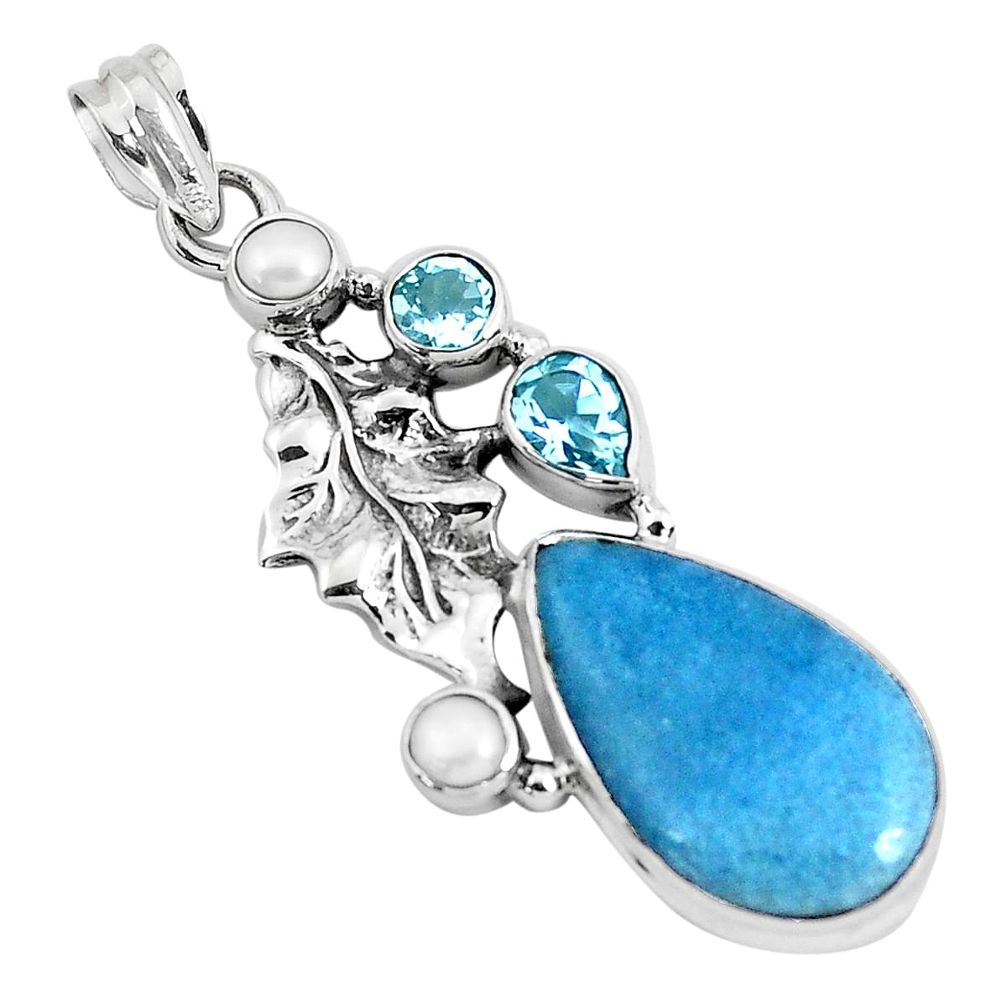 18.45cts natural blue dumortierite topaz 925 silver deltoid leaf pendant p49487